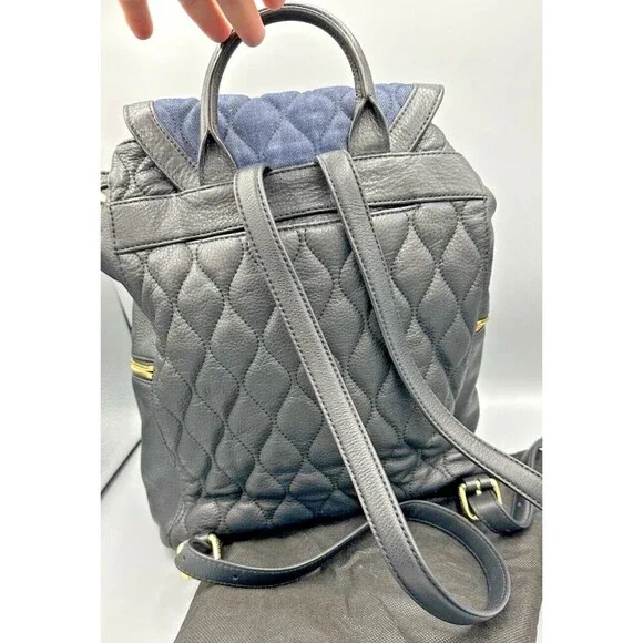 VERA BRADLEY Genuine Black Leather & Navy Denim Backpack - Perfect Condition - Picture 3 of 14